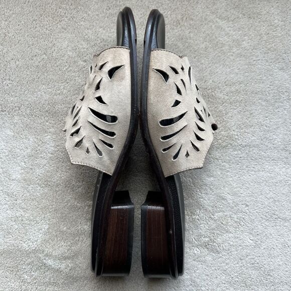 Aquatalia By Marvin K Taupe Nubuck Leather Slide Flat Sandal Women 6.5 Laser Cut - Picture 4 of 16